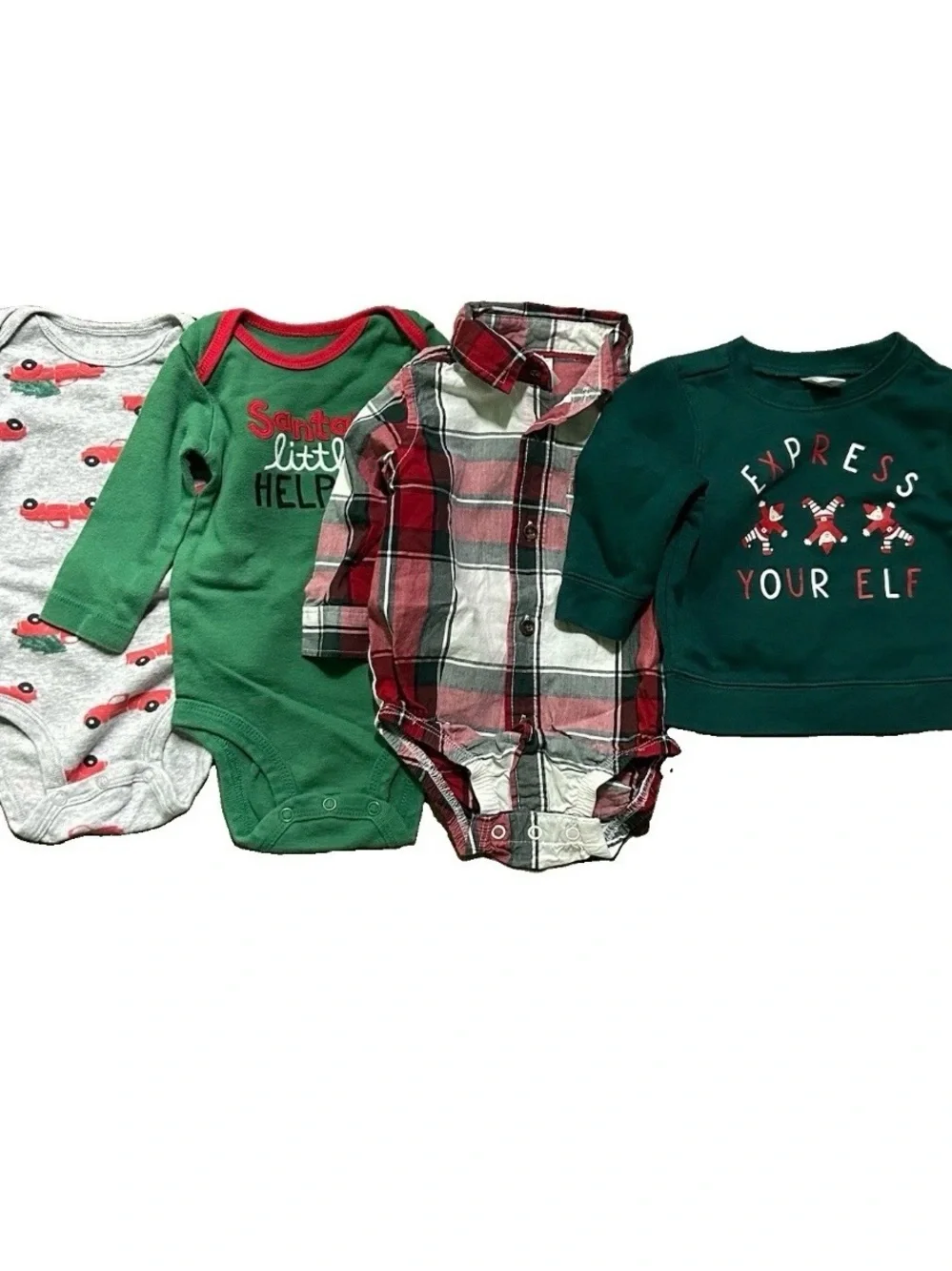 Baby Boy Christmas Bodysuits Button Ups Holiday Elf Santa Size 3-6 Months